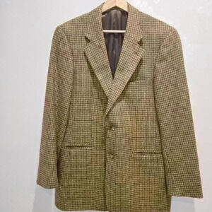 Tweed Houndstooth Men's 39L Lambswool Cashmere Blazer Academia Preppy